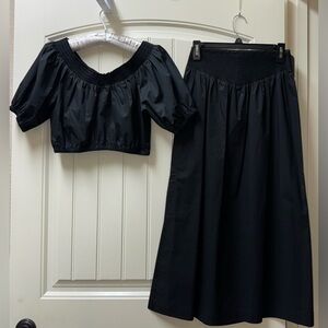 LN WOMENS SMALL A.L.C. ALC CROPPED TOP SHIRT MIDI SKIRT OUTFIT BLACK
